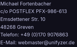 Aus Datenschutzgründen sind unsere Kontaktdaten hier als Bild hinterlegt, um automatisiertes Auslesen durch Werbe-Bots zu erschweren. Falls Sie einen Screenreader nutzen, bitten wir Sie, sich die Daten von einer sehenden Person vorlesen zu lassen. Wir bitten diese Unannehmlichkeit zu entschuldigen.