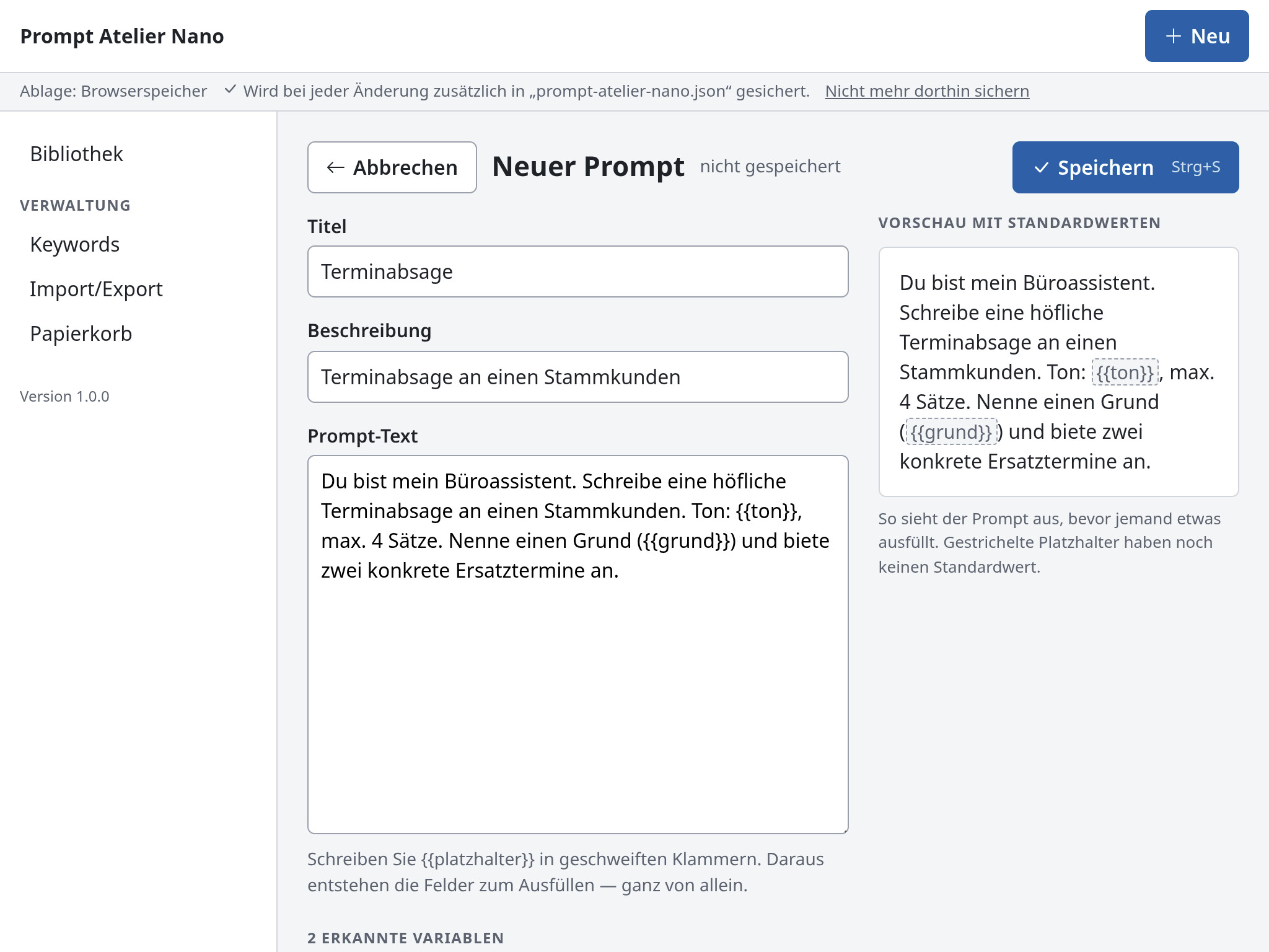 Prompt Atelier Nano – Screenshot 1